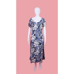 1990s-Y2K RABBIT RABBIT RABBIT Lily Print Drop Waist Short Sleeve Dress. S-M